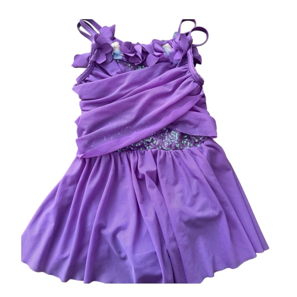 Girls Lyrical Purpls Floral Dress with Sequin Detail